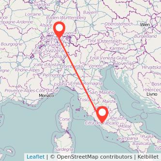 Mapa del viaje Roma Zúrich en bus