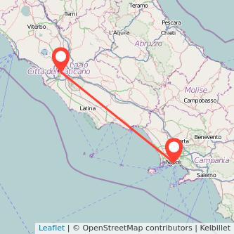 Mapa del viaje Nápoles Roma en bus