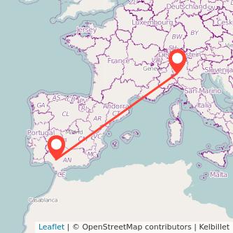 Mapa del viaje Milan Sevilla en bus