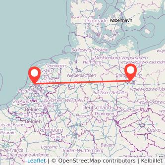 Mapa del viaje Amsterdam Berlín en tren