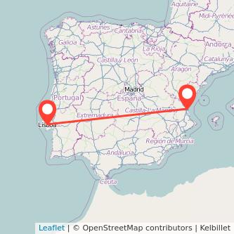 Mapa del viaje Lisboa Valencia en bus