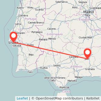 Mapa del viaje Lisboa Jaén en bus