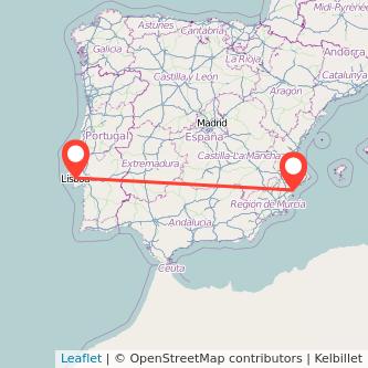 Mapa del viaje Lisboa Alicante en bus