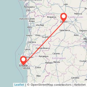 Mapa del viaje Lisboa Zamora en bus