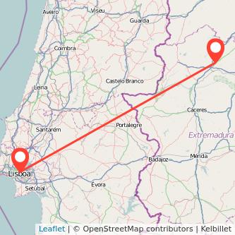 Mapa del viaje Lisboa Plasencia en bus