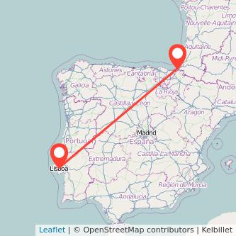 Mapa del viaje Lisboa Hendaya en tren