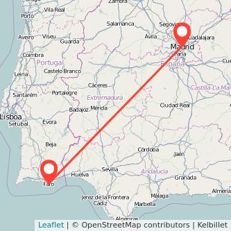 Mapa del viaje Faro Madrid en bus