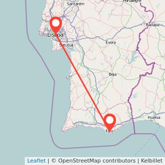Mapa del viaje Faro Lisboa en bus