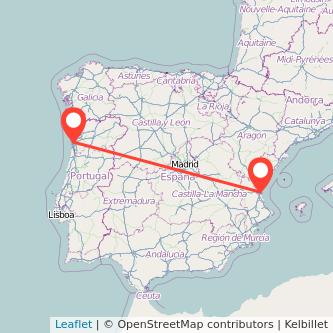 Mapa del viaje Oporto Valencia en bus