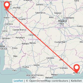 Mapa del viaje Oporto Almería en bus