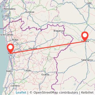Mapa del viaje Oporto Zamora en bus