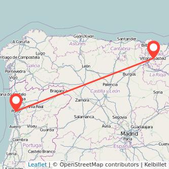 Mapa del viaje Oporto Vitoria-Gasteiz en bus