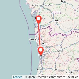 Mapa del viaje Oporto Vigo en bus
