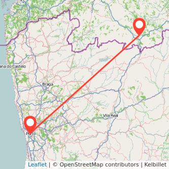 Mapa del viaje Oporto Verín en bus