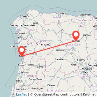 Mapa del viaje Oporto Palencia en bus