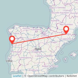 Mapa del viaje Oporto Andorra en bus