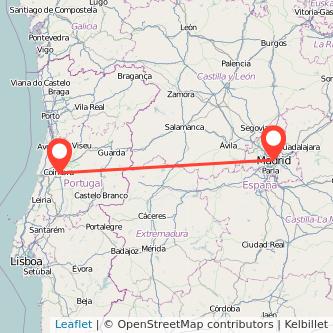 Mapa del viaje Coimbra Madrid en bus