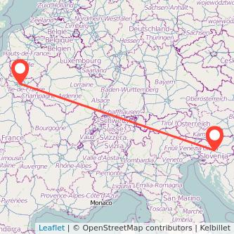 Ljubljana Paris train map