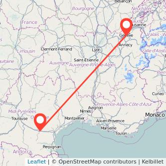 Mapa del viaje Ginebra Carcasona en tren