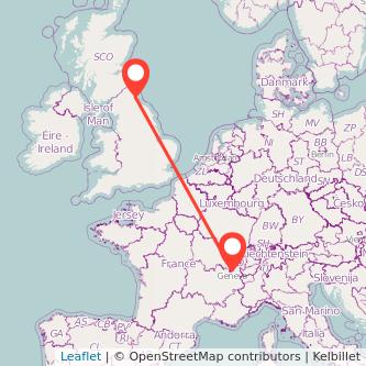 Geneva Newcastle upon Tyne train map