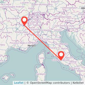 Mapa del viaje Ginebra Roma en bus