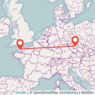 Guernsey Prague flight map