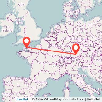 Guernsey Munich flight map