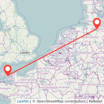 Guernsey Hamburg flight map