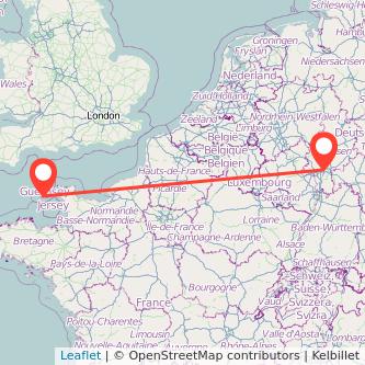 Guernsey Frankfurt flight map