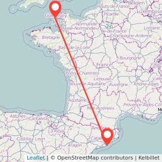 Guernsey Barcelona flight map