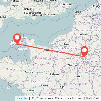 Guernsey Paris flight map