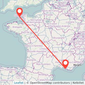 Guernsey Marseille flight map