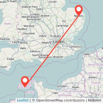 Guernsey Norwich flight map