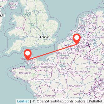 Guernsey Brussels flight map