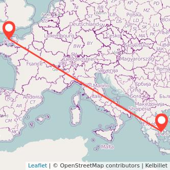 Guernsey Athens flight map