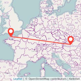 Guernsey Budapest flight map