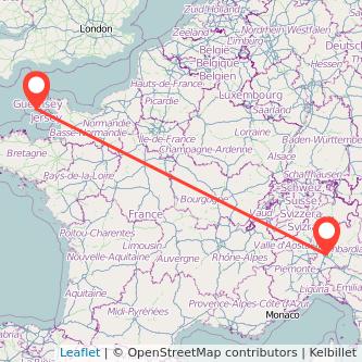 Guernsey Milan flight map