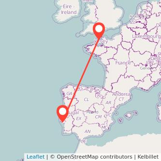 Guernsey Lisbon flight map