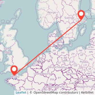 Guernsey Stockholm flight map