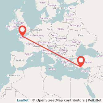 Guernsey Antalya flight map
