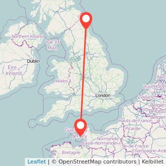 Jersey Newcastle upon Tyne flight map