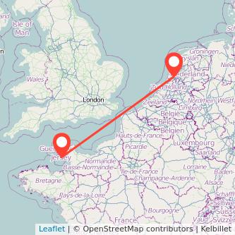Jersey Amsterdam flight map