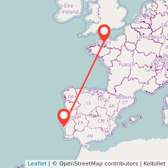Jersey Lisbon flight map