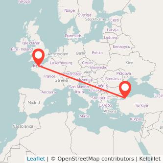 Jersey Istanbul flight map